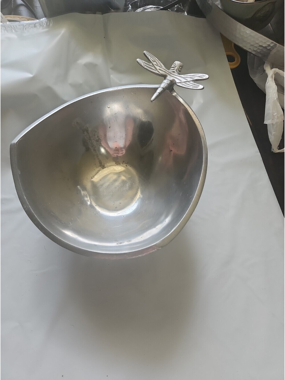 Mariposa Cast Pewter Large Bowl, Dragonfly On Bowl